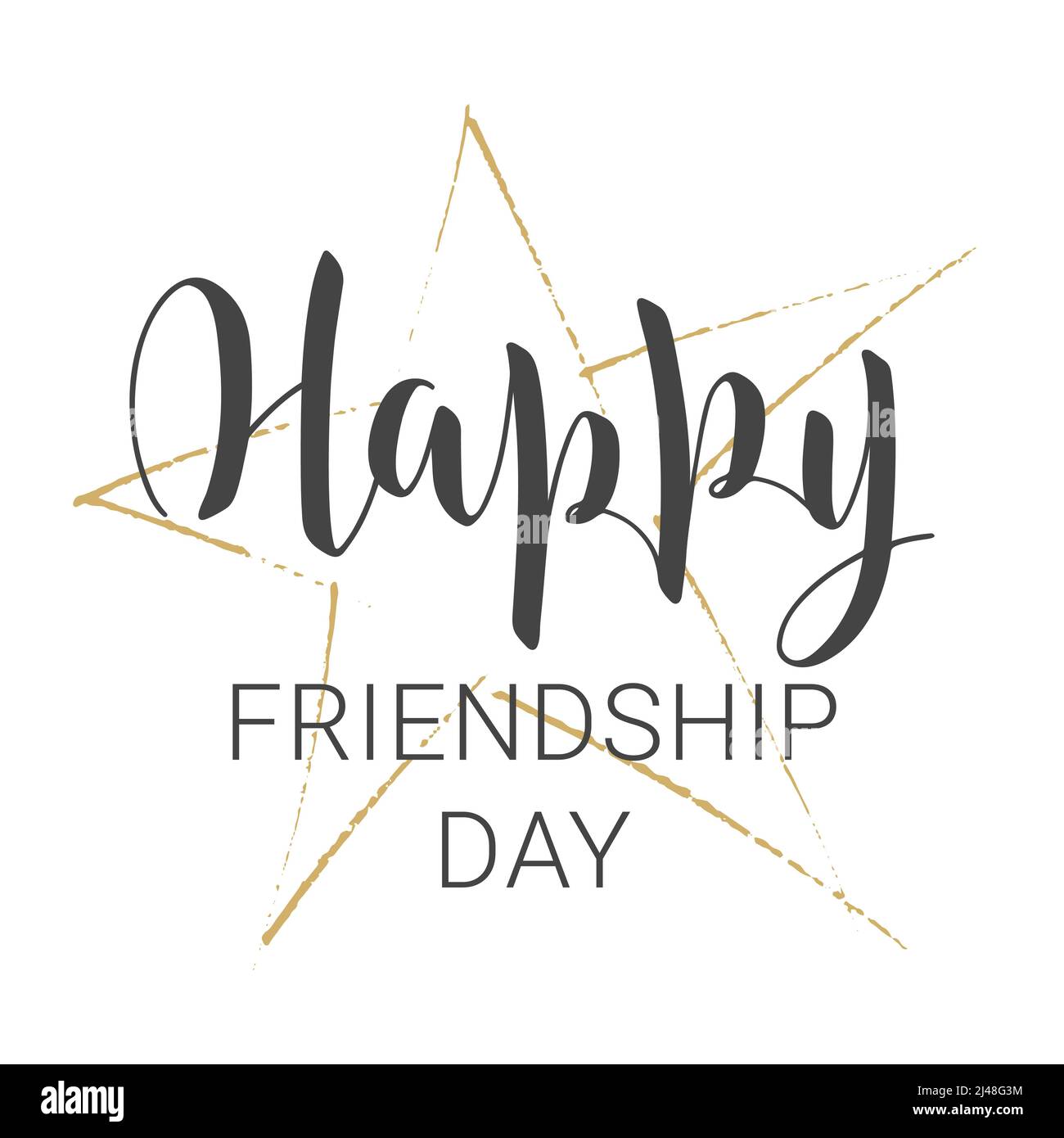 Vector illustration. Handwritten lettering of Happy Friendship Day. Template for Greeting Card or Invitation. Objects isolated on white background. Stock Vector