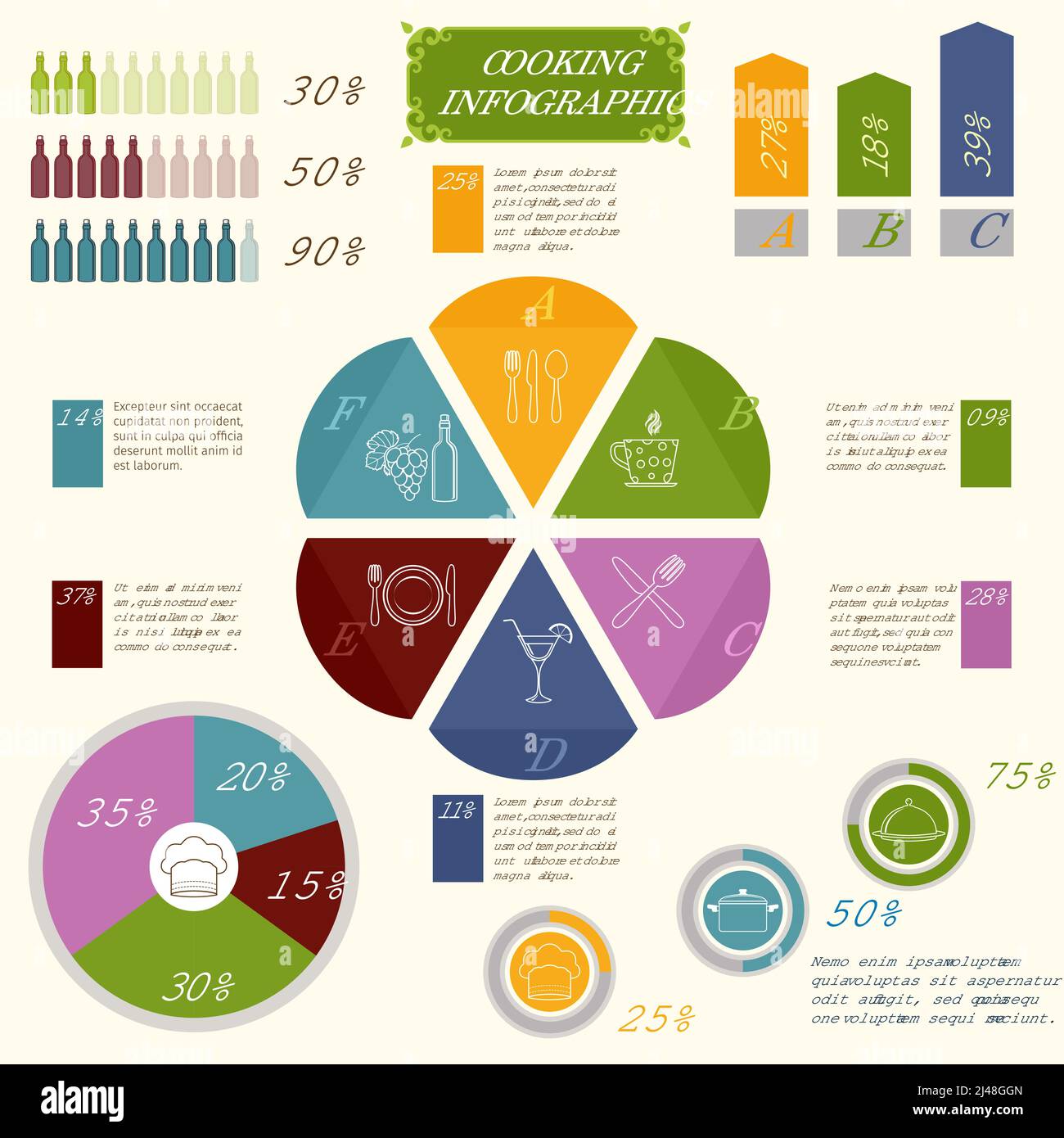 Cooking kitchen and restaurant infographic elements food and utensil ...