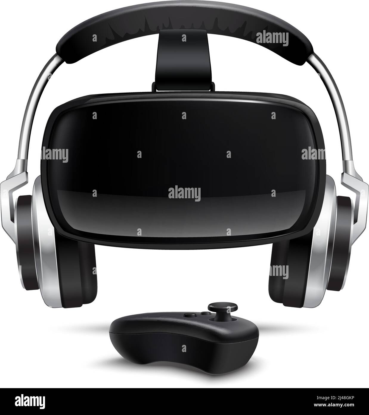 Virtual reality games simulator black headset with headphones and