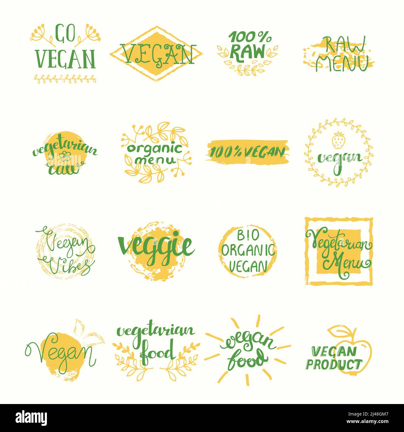 Vegan retro elements set of labels stickers tags badges and emblems isolated vector illustration Stock Vector