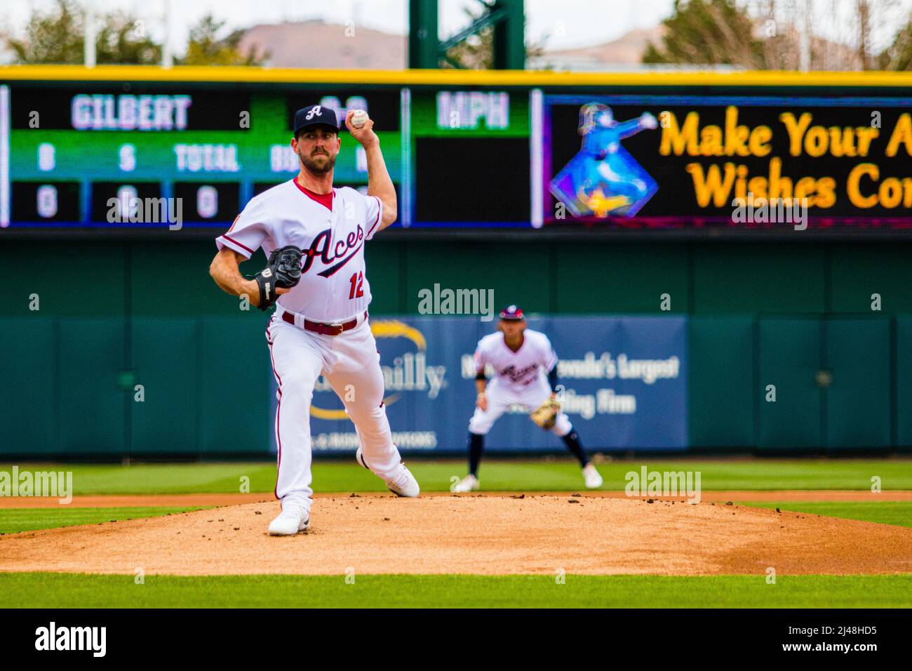 Gilbert Pitcher Reno, United States. 12th Apr, 2022. Tyler Gilbert #12, Pitcher seen in ...