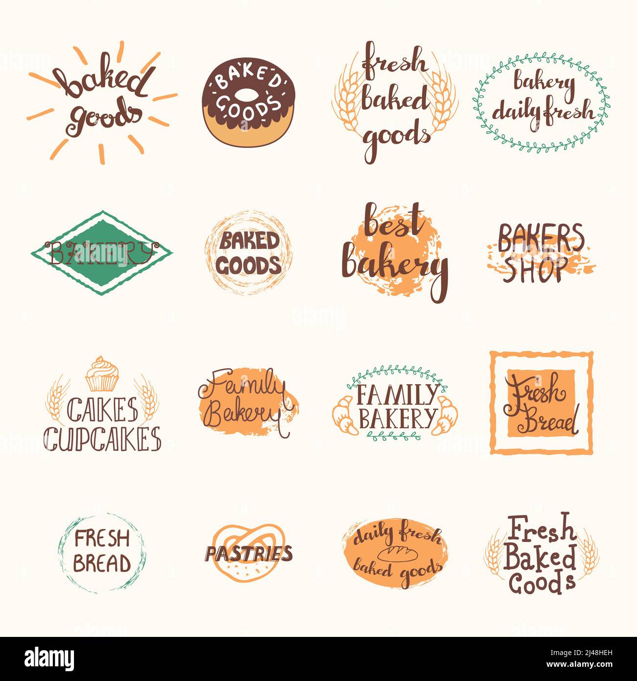 Bakery labels set with logos and emblems in retro style isolated vector ...