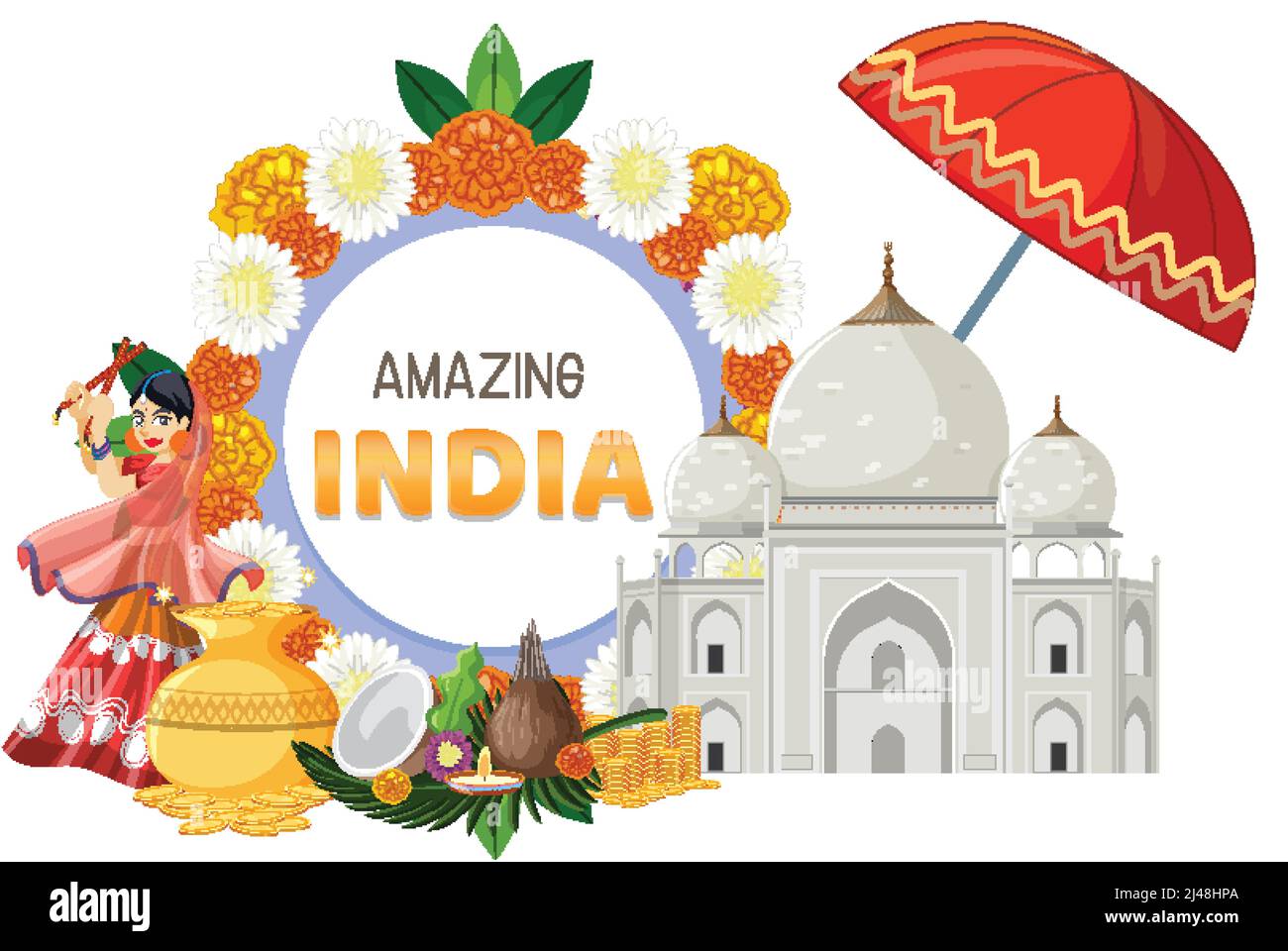 Amazing India banner with Indian objects and elements illustration Stock Vector