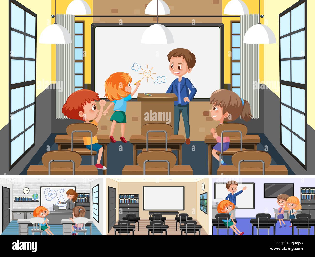 Set of student in the classroom scene illustration Stock Vector Image ...