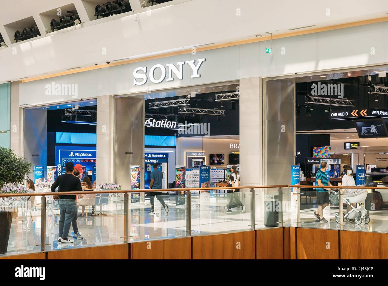 Dubai, UAE, United Arab Emirates - May 28, 2021: View of Sony store in shopping mall centre. SONY, is a Japanese multinational conglomerate Stock Photo