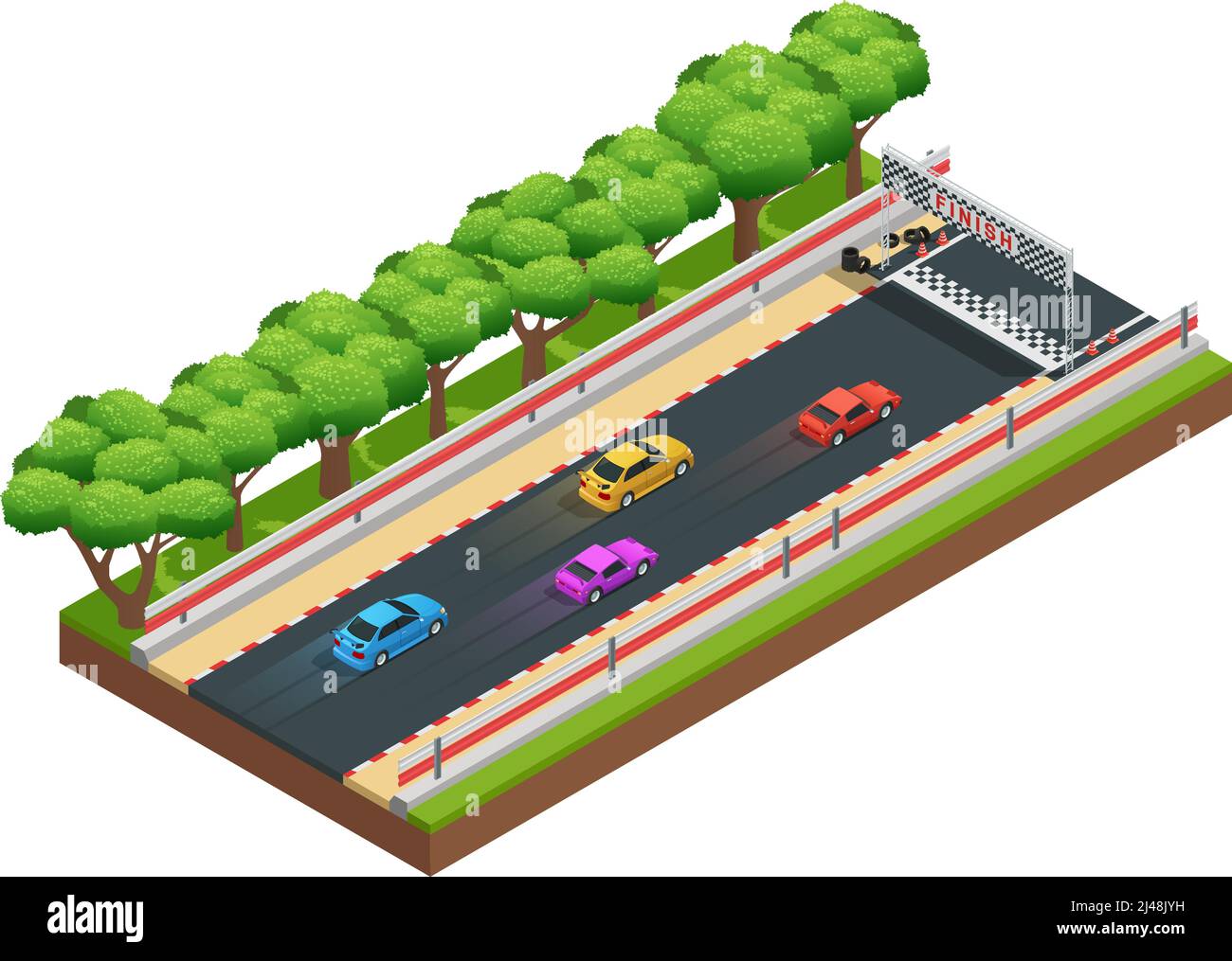 Car race track isometric composition with game racing course with