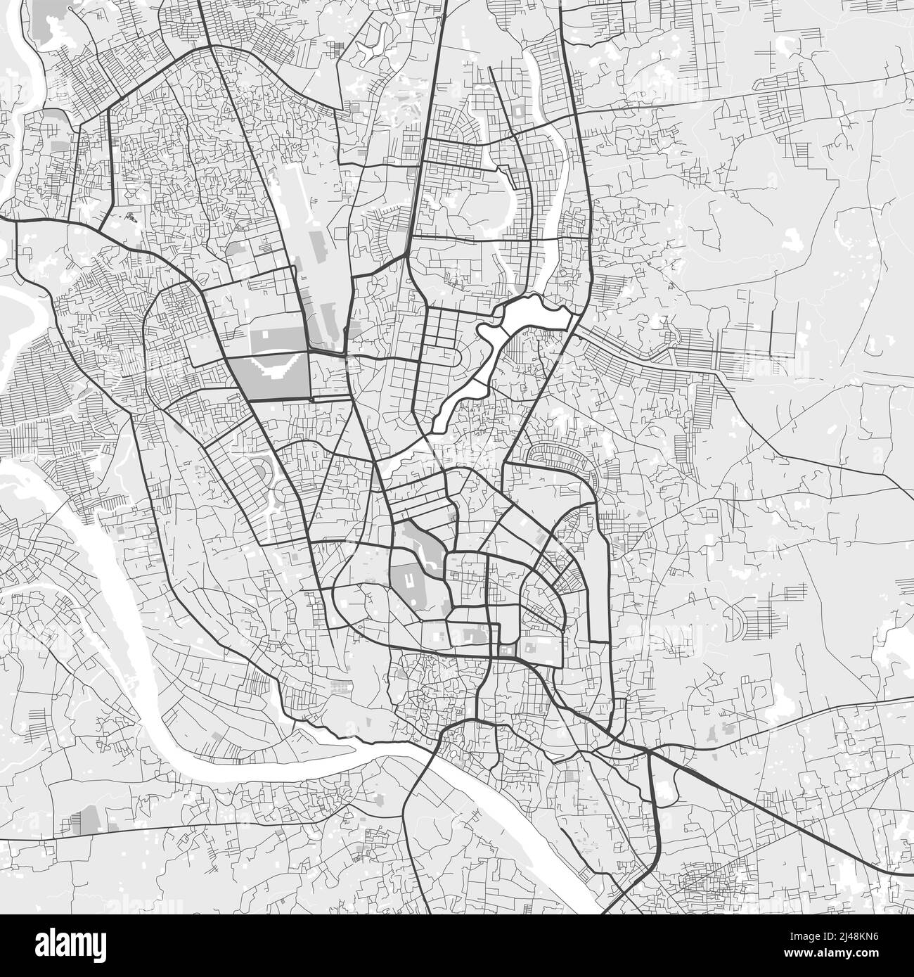Urban city map of Dhaka. Vector illustration, Dhaka map grayscale art poster. Street map image with roads, metropolitan city area view. Stock Vector