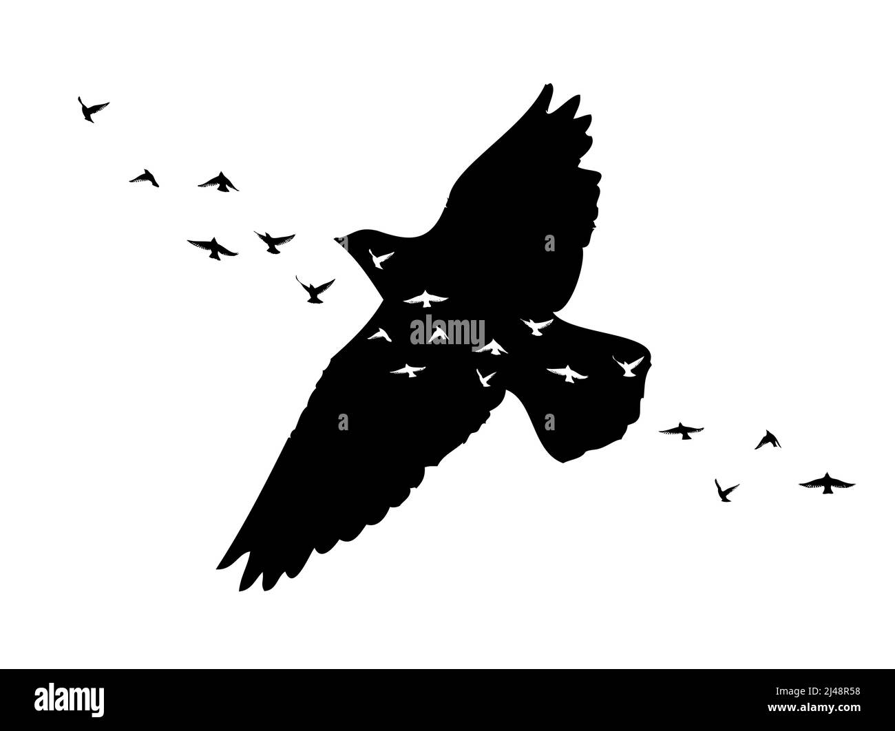 Silhouette flying abstraction birds on white background. Tattoo. Vector ...