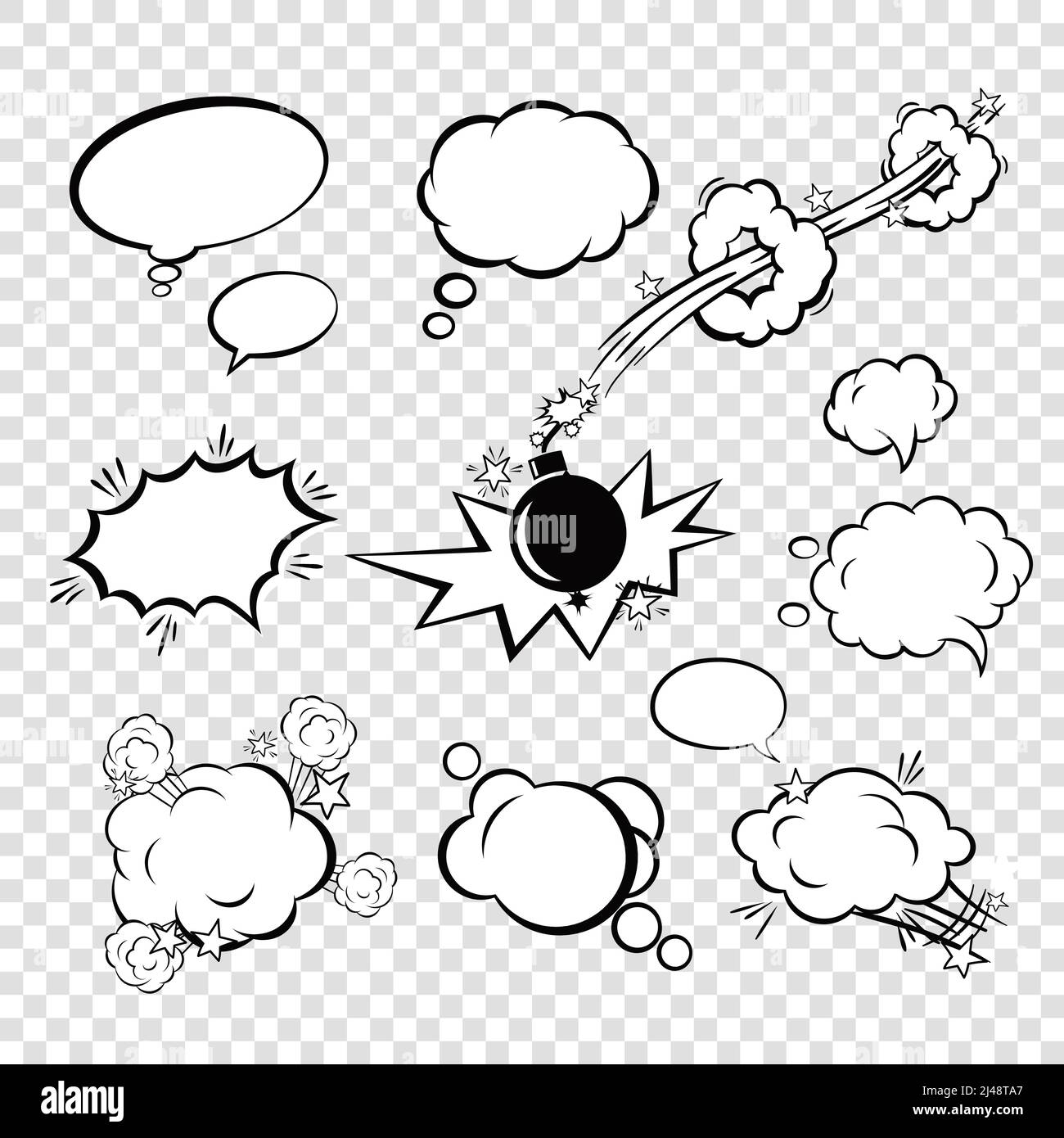 Comic black blank text speech bubbles in pop art style with cartoon ...