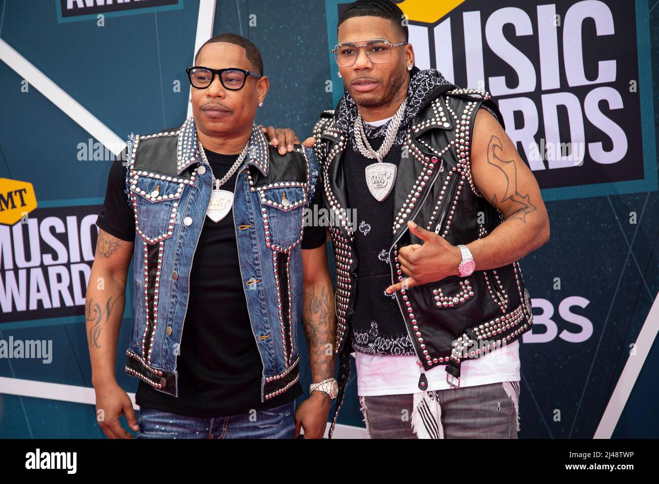 Nashville, Tenn. - April 11, 2022 Rappers City Spud and Nelly arrives at the red carpet for the 2022 CMT Awards on April 11, 2022 at Municipal Auditorium in Nashville, Tenn. Credit: Jamie Gilliam/The Photo Access Stock Photo