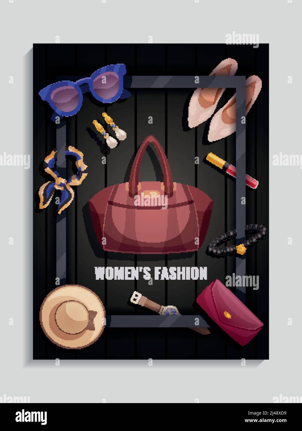 Colored women accessories poster with women s fashion headlines and hat