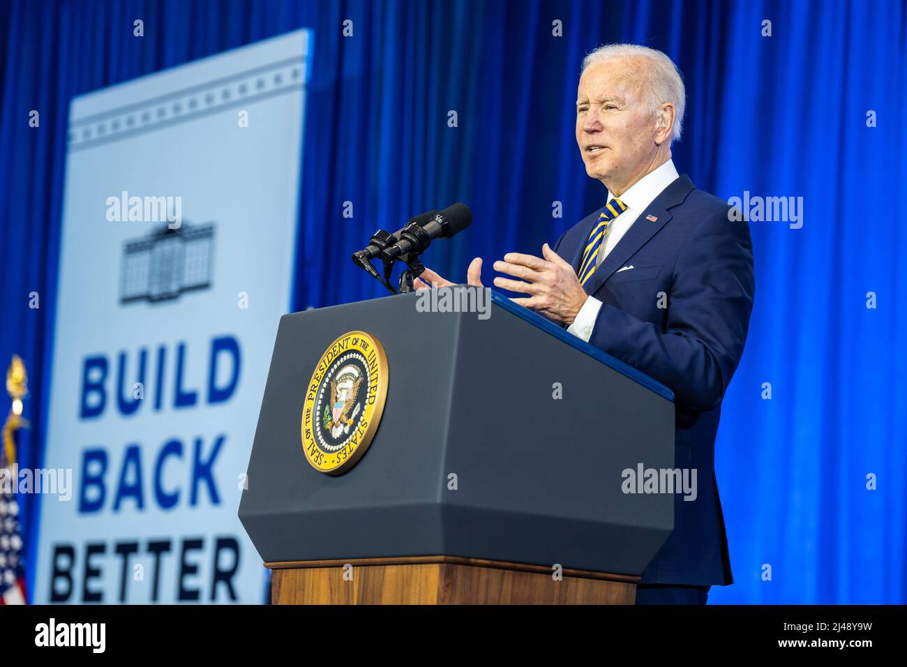 CULPEPER, VIRGINIA, USA - 10 February 2022 - US President Joe Biden delivers remarks on lowering health care costs for families Thursday, February 10, Stock Photo