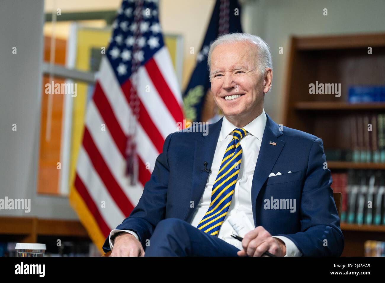 CULPEPER, VIRGINIA, USA - 10 February 2022 - US President Joe Biden participates in a taped interview with Lester Holt of NBC Nightly News Thursday, F Stock Photo