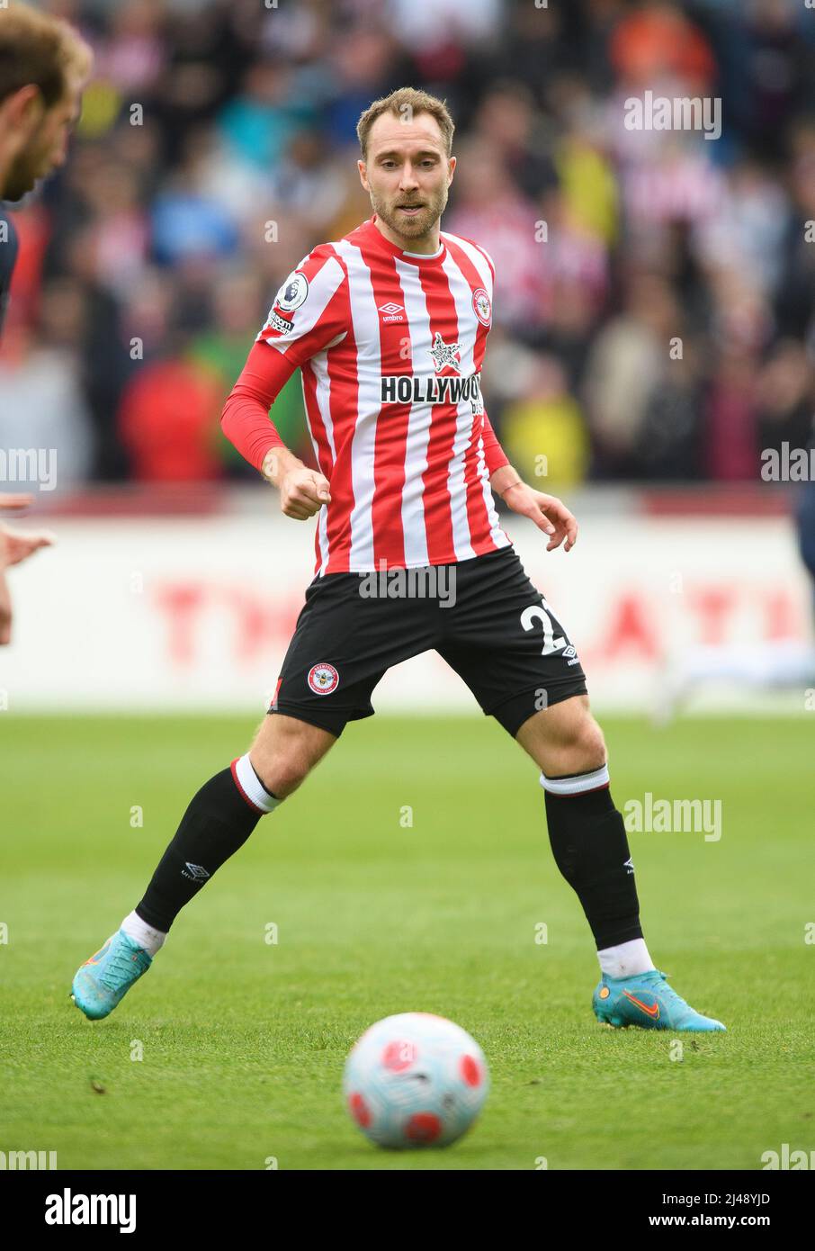 10 April 2022 - Brentford v West Ham United - Premier League - Brentford Community Stadium  Brentford's Christian Eriksen during the match against Wes Stock Photo