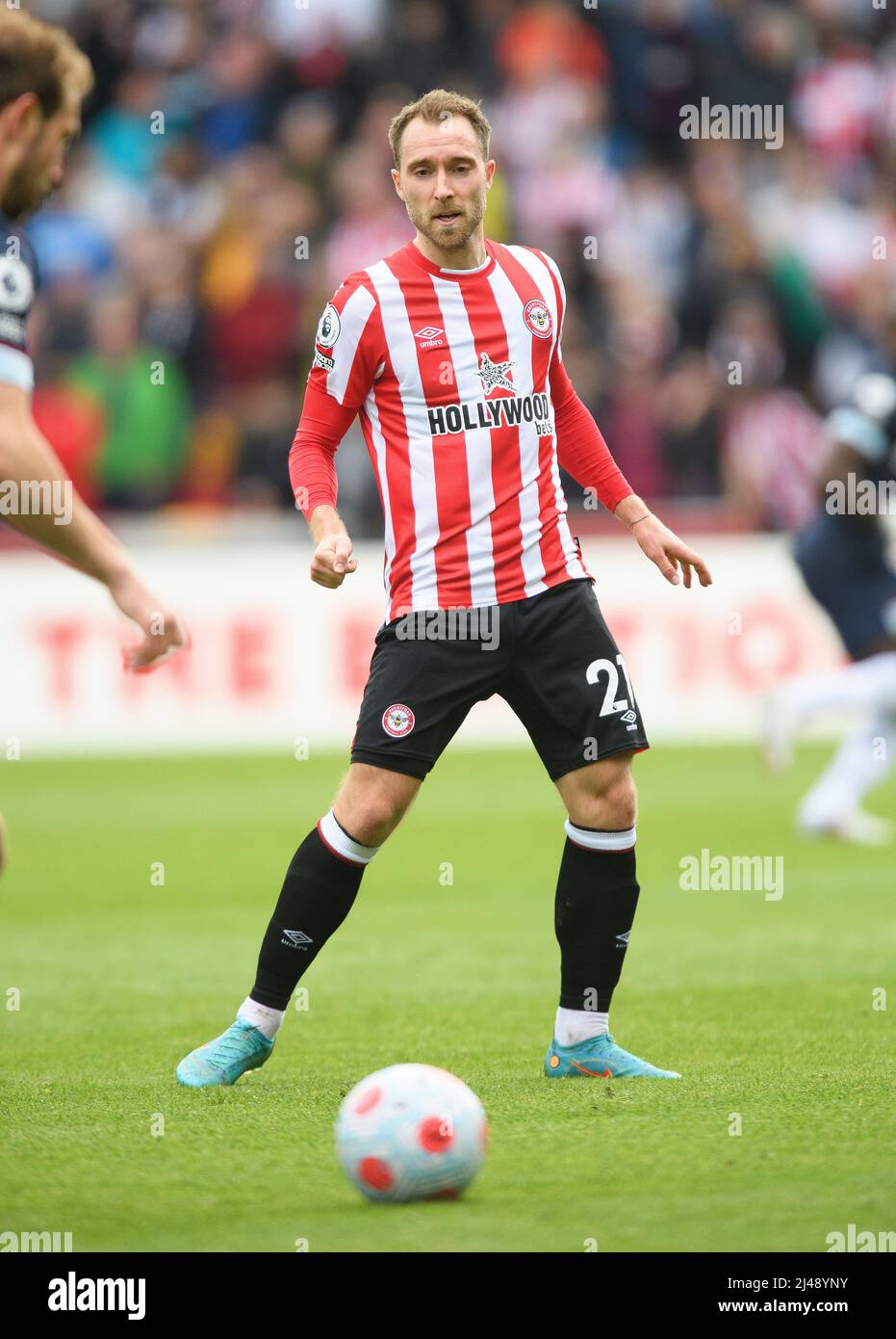 10 April 2022 - Brentford v West Ham United - Premier League - Brentford Community Stadium  Brentford's Christian Eriksen during the match against Wes Stock Photo