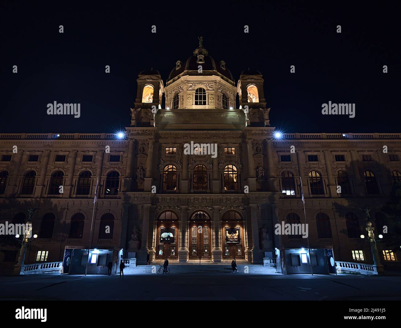 Front view of the popular  Kunsthistorisches Museum (art history) in the historic downtown of Vienna, Austria by night with illuminated facade. Stock Photo