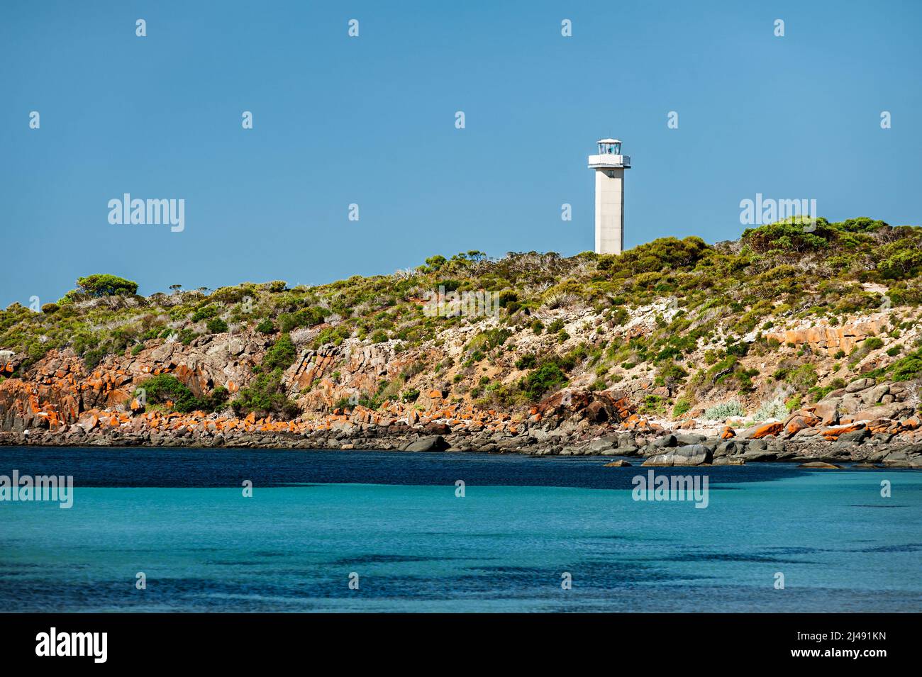 Remote Cape Donington Lighthouse in Lincoln National Park. Stock Photo