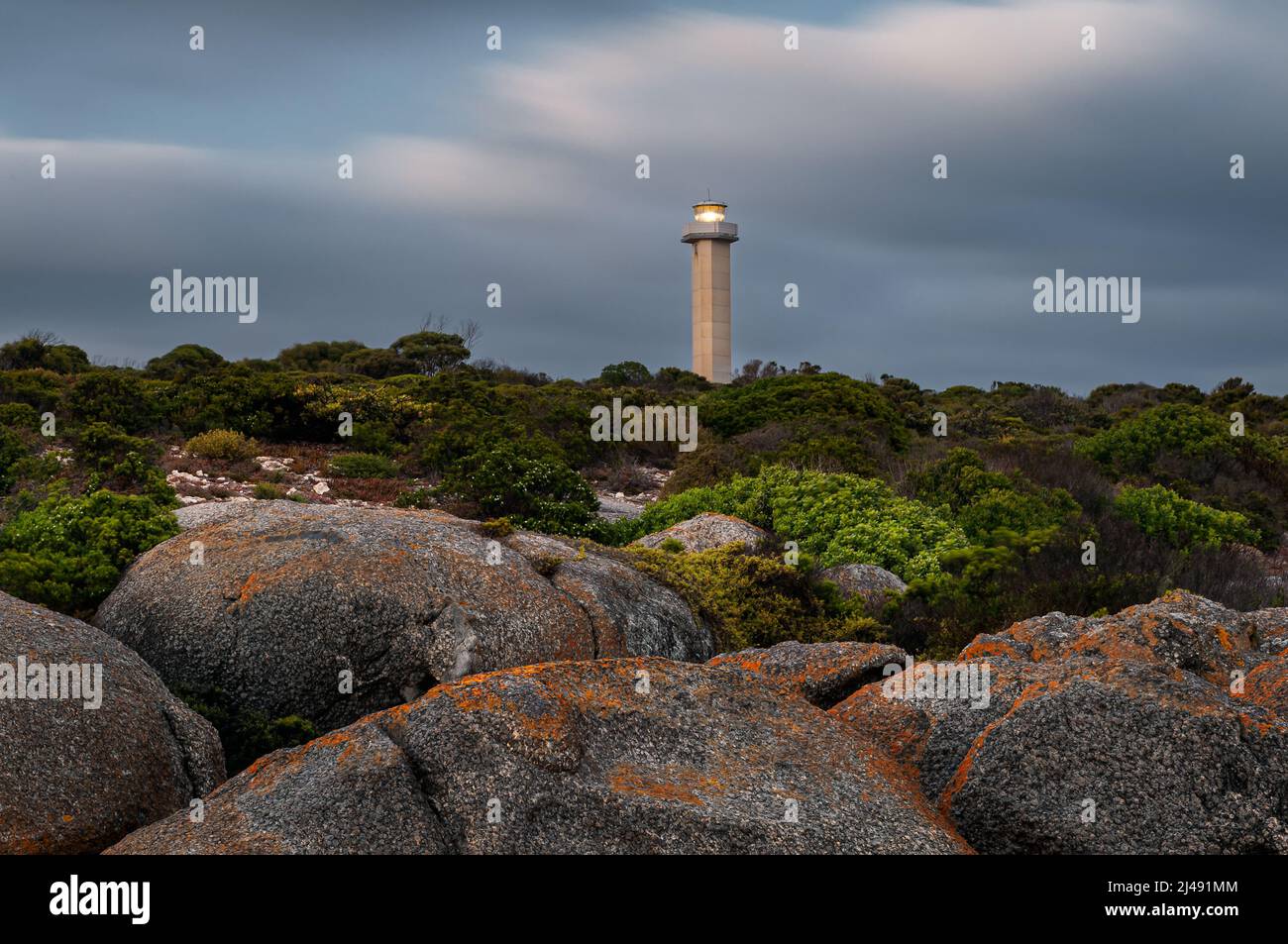 Remote Cape Donington Lighthouse in Lincoln National Park. Stock Photo