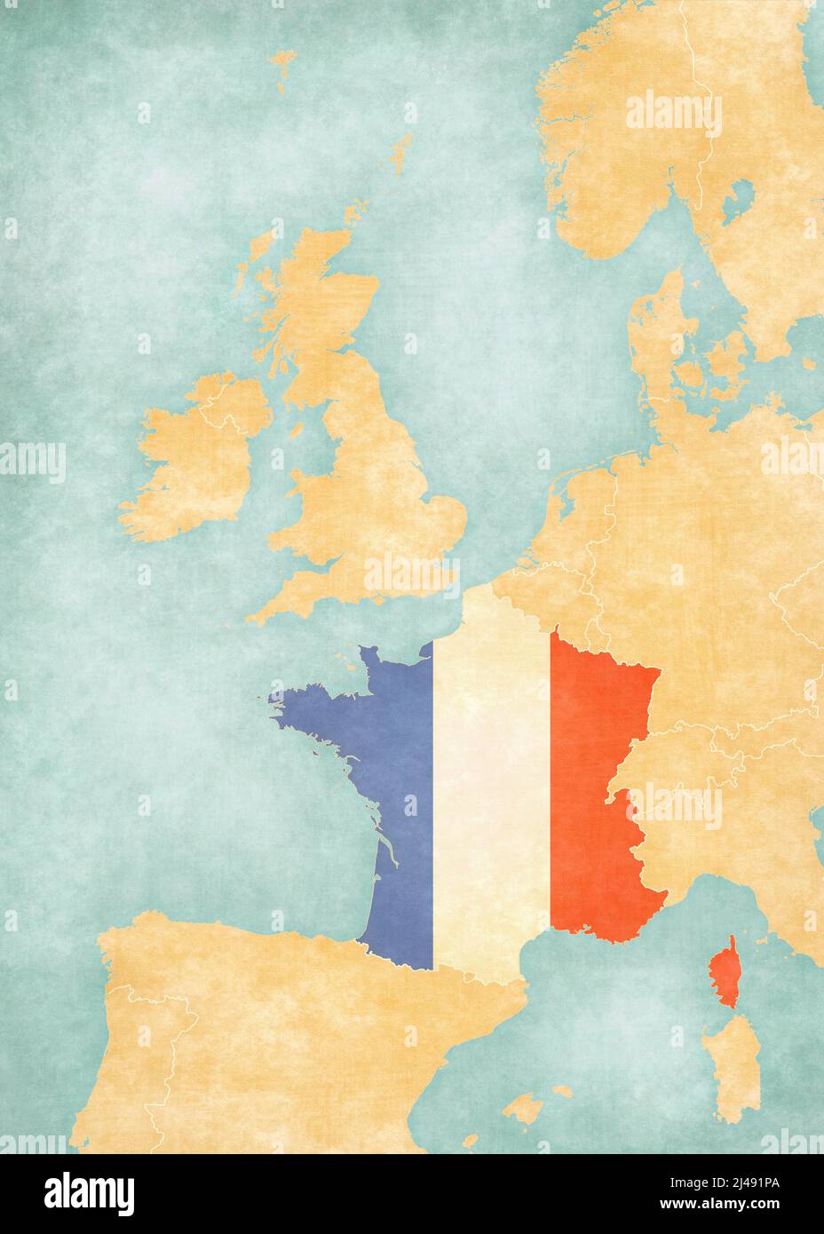 France (French flag) on the map of Western Europe in soft grunge and ...