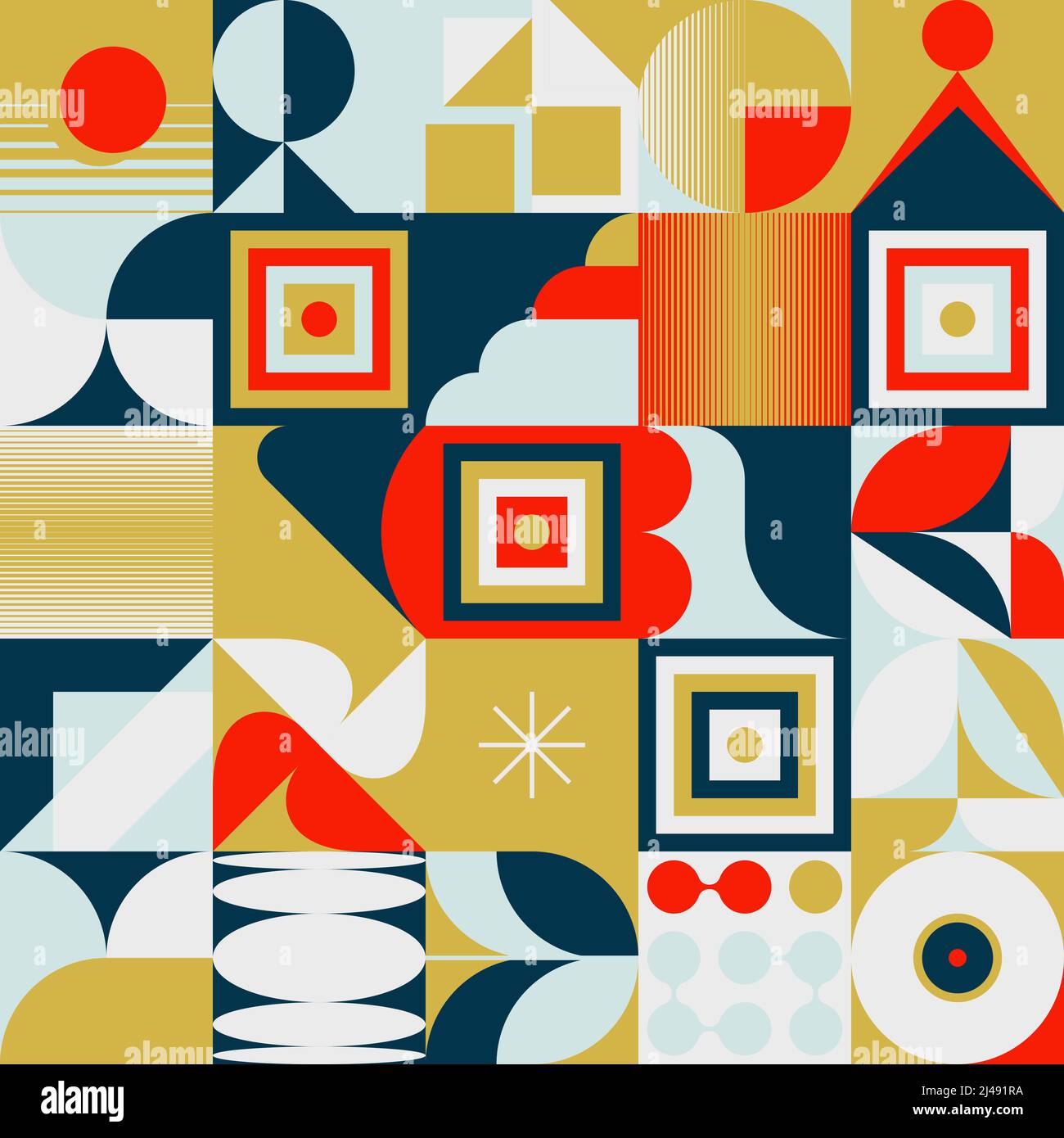 Scandi Art collage graphics pattern made with vector abstract forms and generative geometric shapes, useful for web background, poster art design, mag Stock Vector