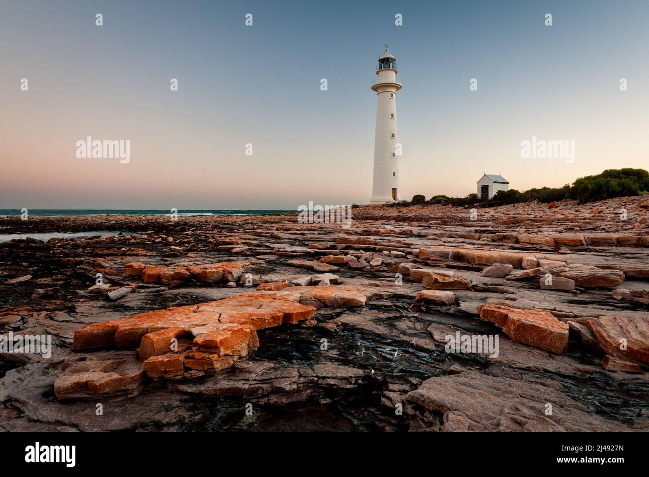 Remote Point Lowly Lighthouse on Eyre Peninsula. Stock Photo