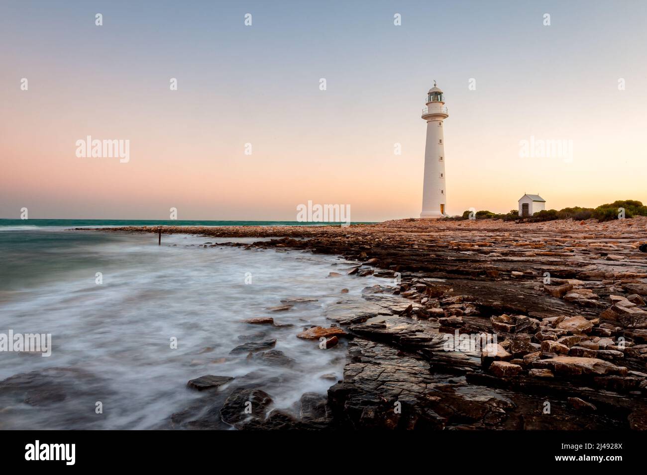 Remote Point Lowly Lighthouse on Eyre Peninsula. Stock Photo
