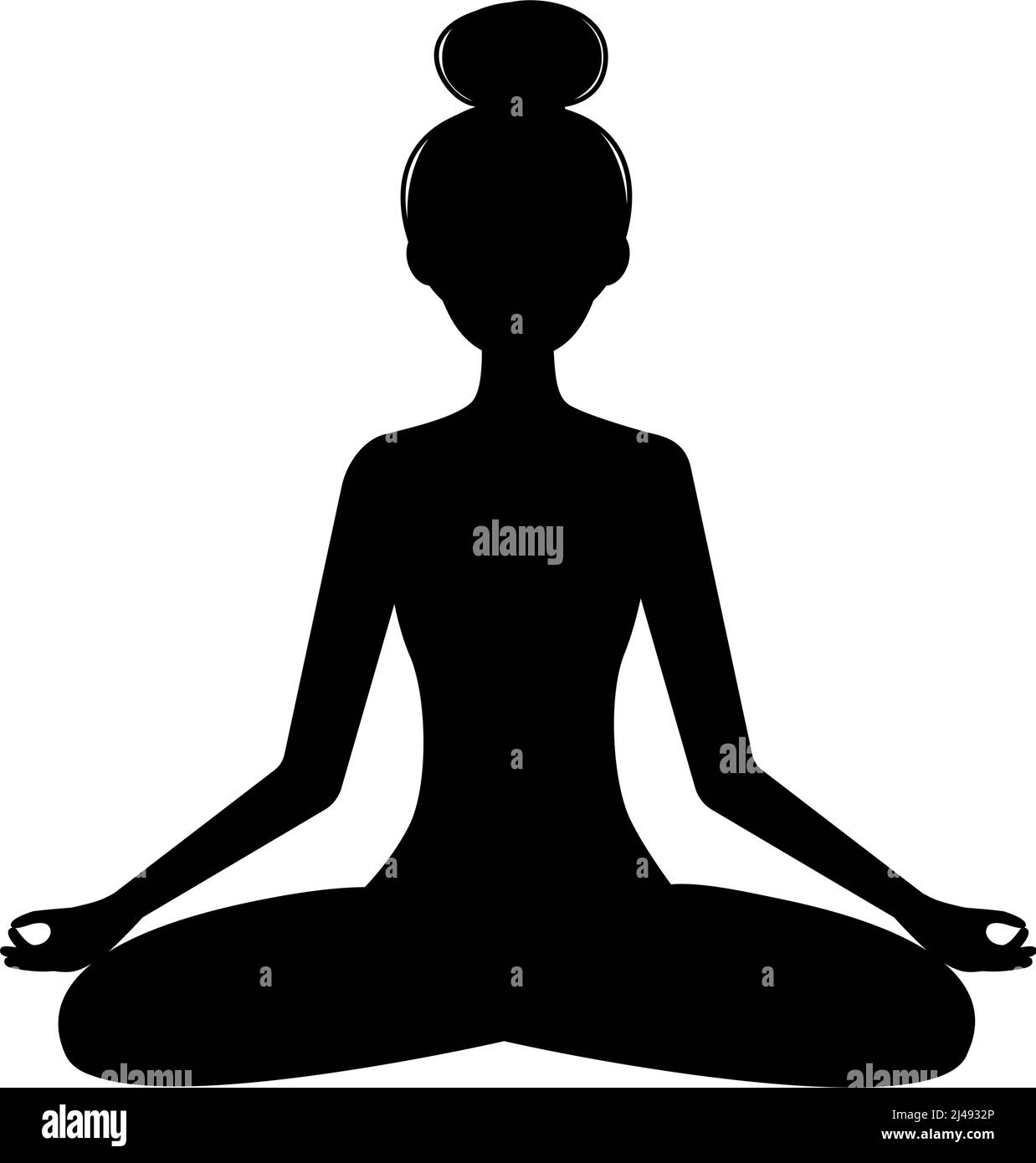Silhouette of meditating woman. Girl in lotus position practicing yoga, vector illustration Stock Vector