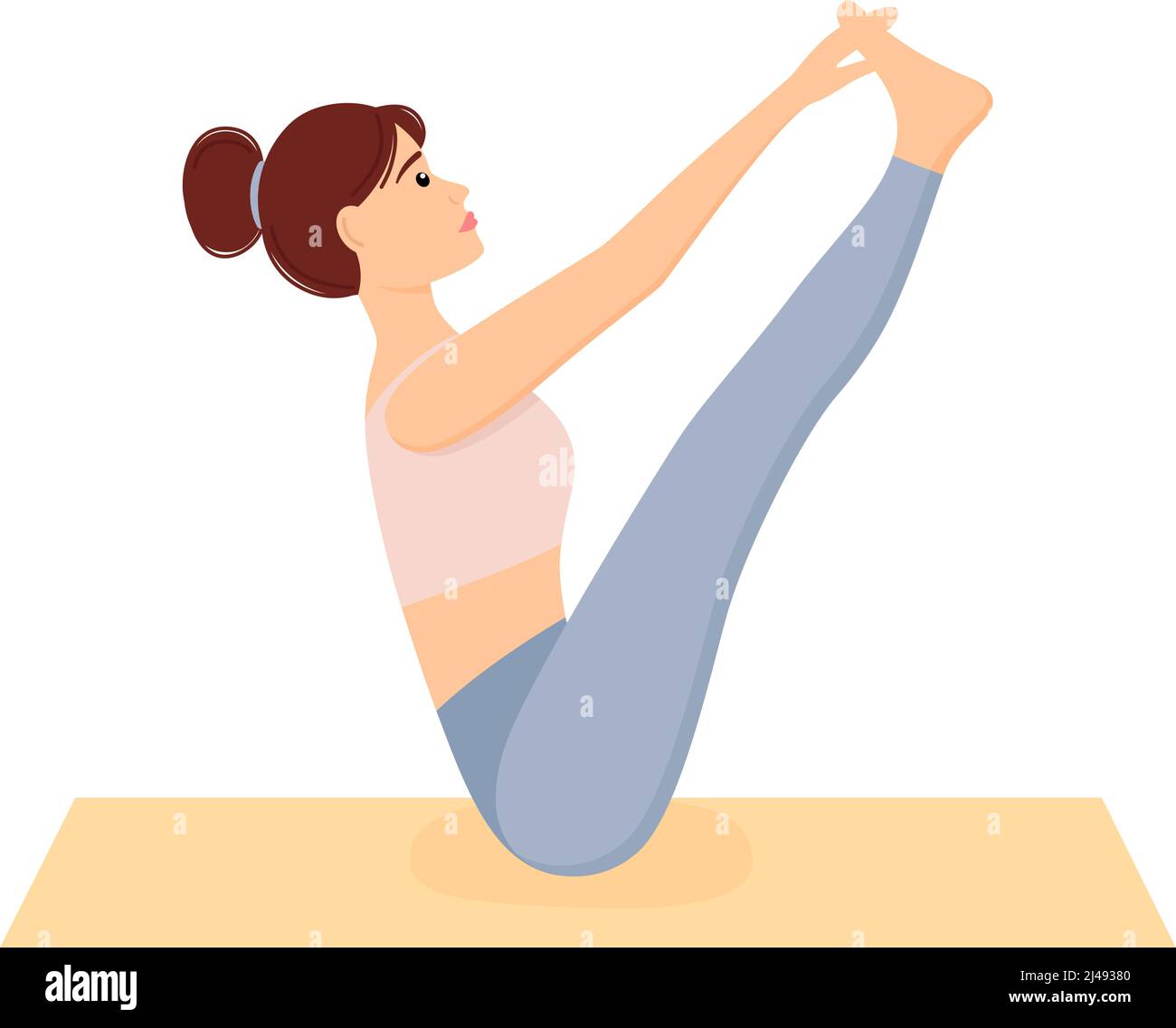 Woman in boat pose. Girl doing fitness and yoga exercises on mat. Workout, vector illustration Stock Vector