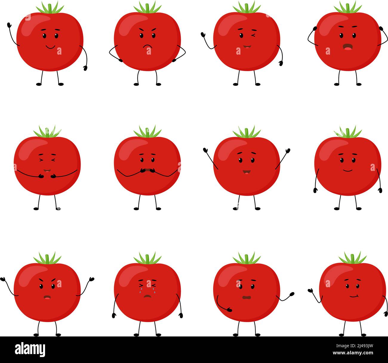Tomato. Cute vegetable characters with different emotions, vector illustration Stock Vector