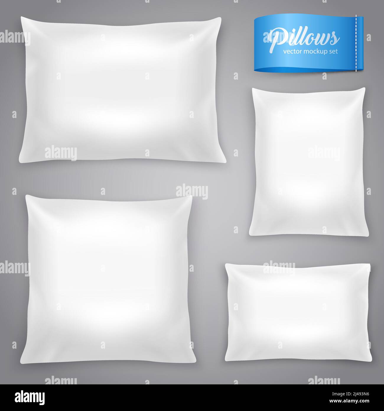 White realistic inner cushions pillows set with filling for soft support rectangular and square models vector illustration Stock Vector