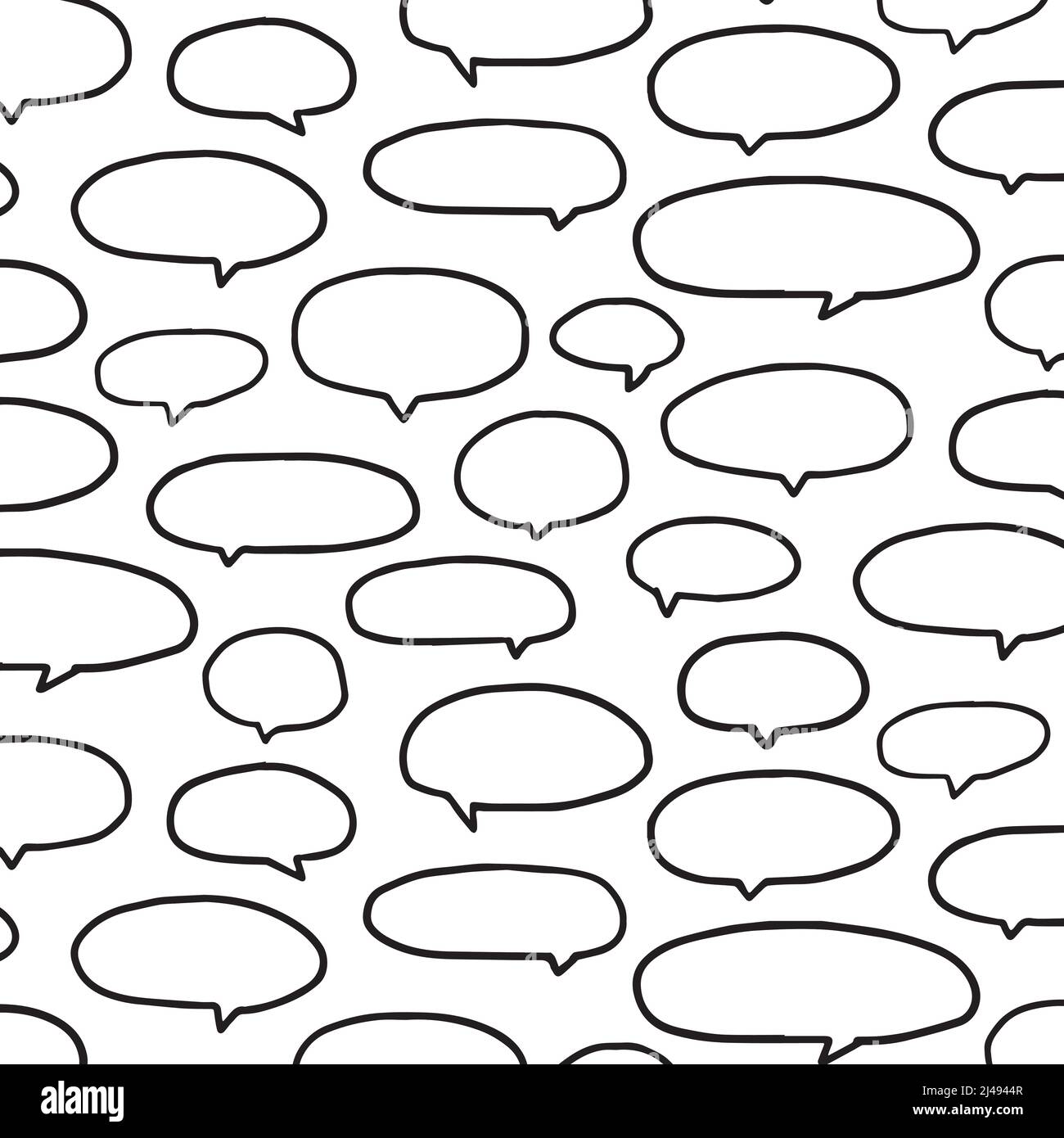 Hand drawn vector illustration of speech bubbles pattern on white background. Empty word bubble Stock Vector