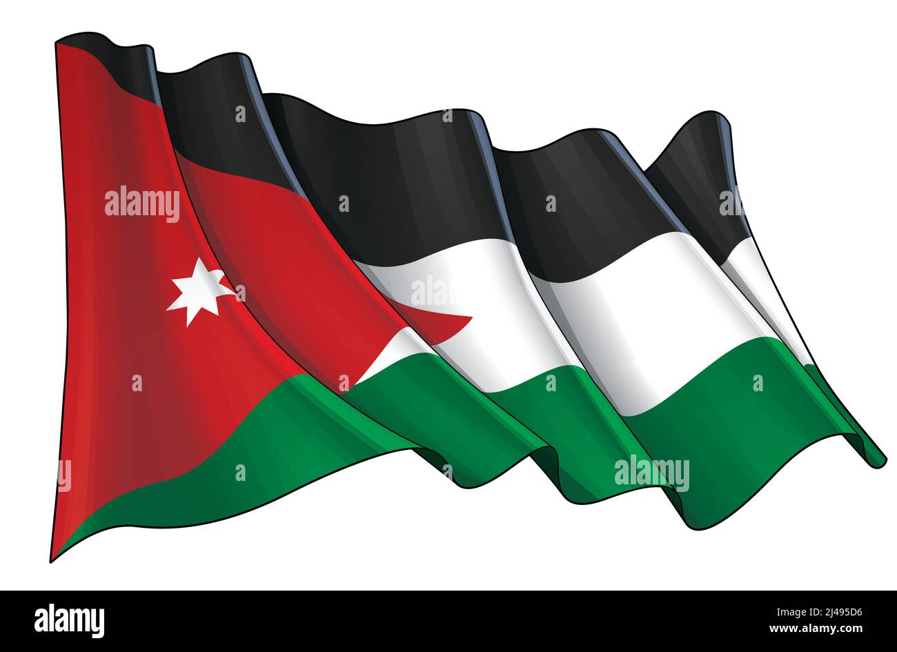 Vector illustration of a Waving Flag of Jordan. All elements neatly on