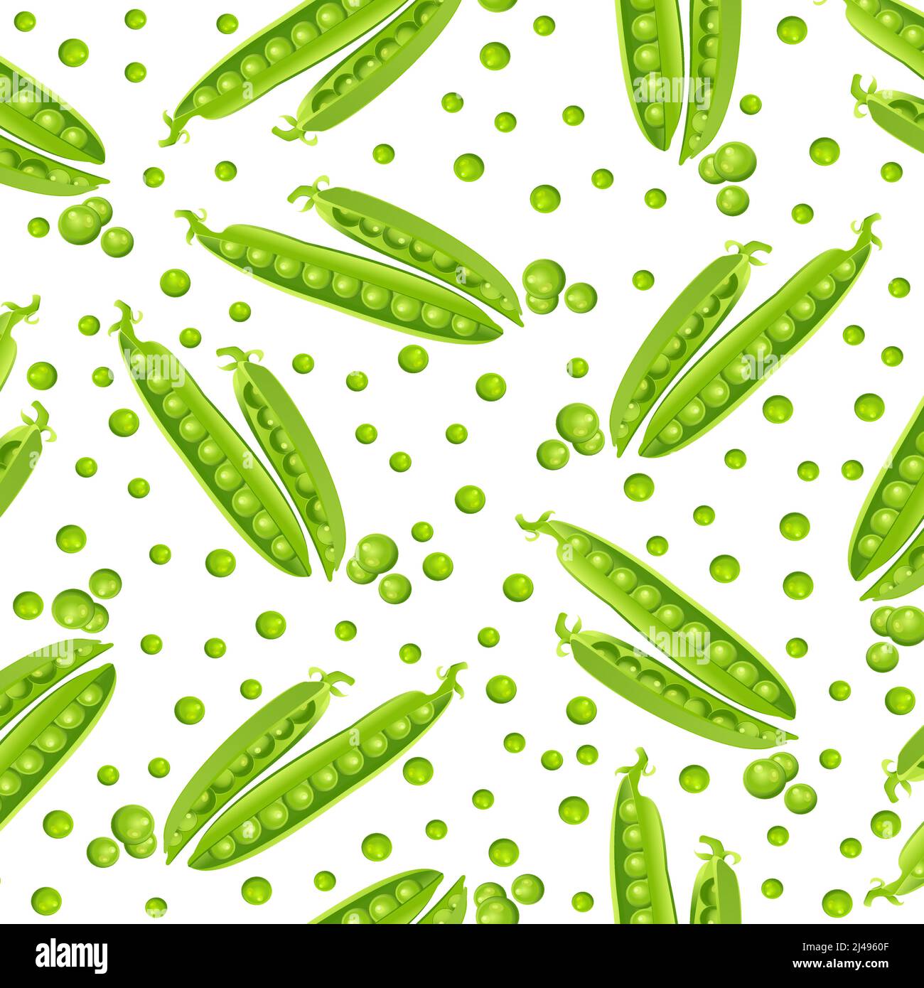 Seamless vector vegetables pattern green pea pods, isolated on white background Stock Vector
