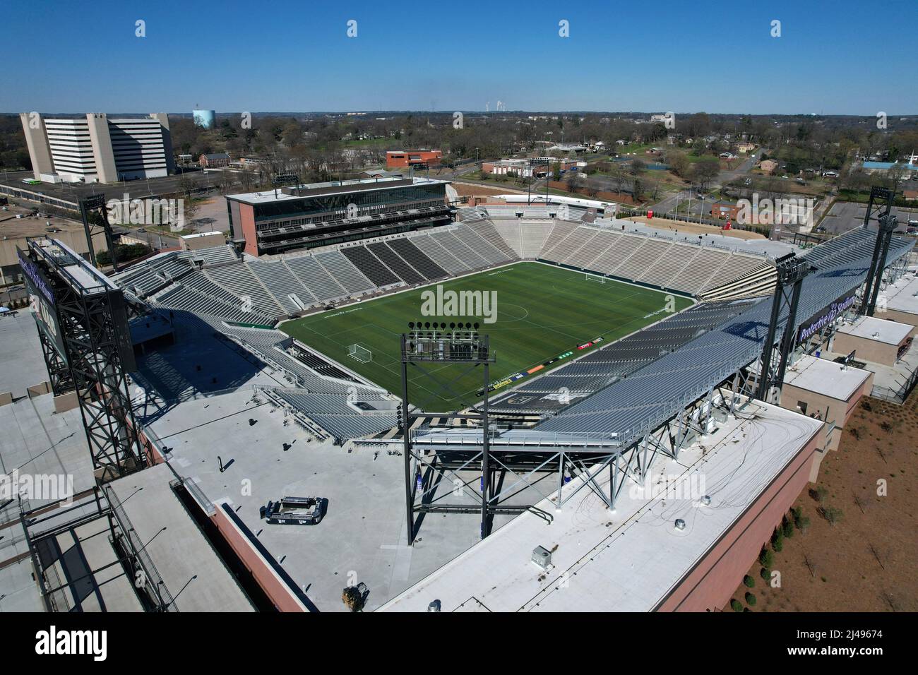 An aerial view of Protective Stadium, Sunday, Mar. 13, 2022, in Birmingham, Ala. The stadium is the home of the UAB Blazers football team and the USFL Stock Photo