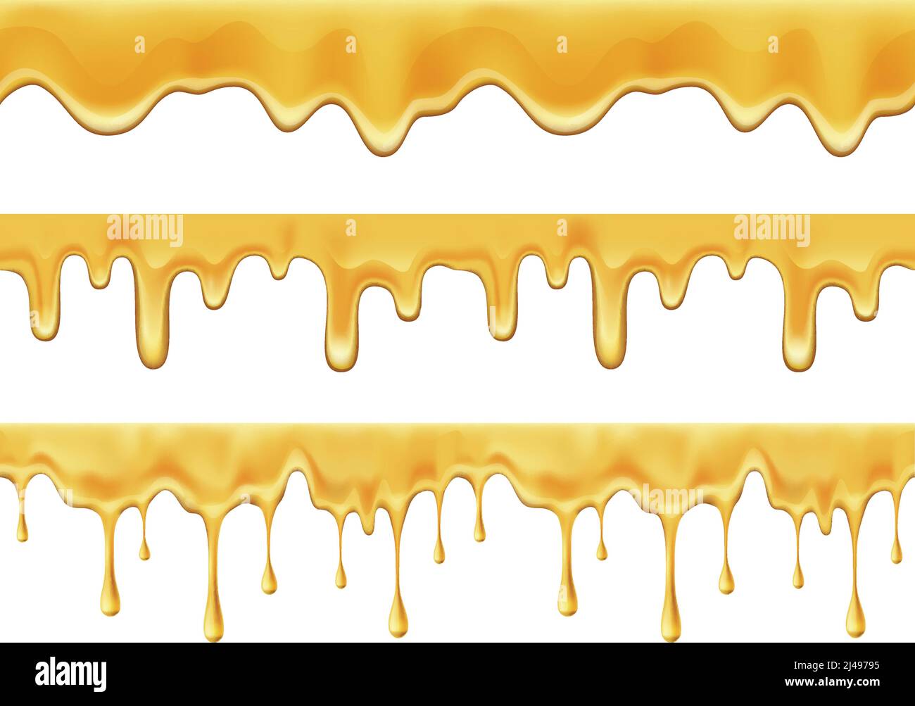 Melting dripping honey drops realistic seamless borders isolated vector