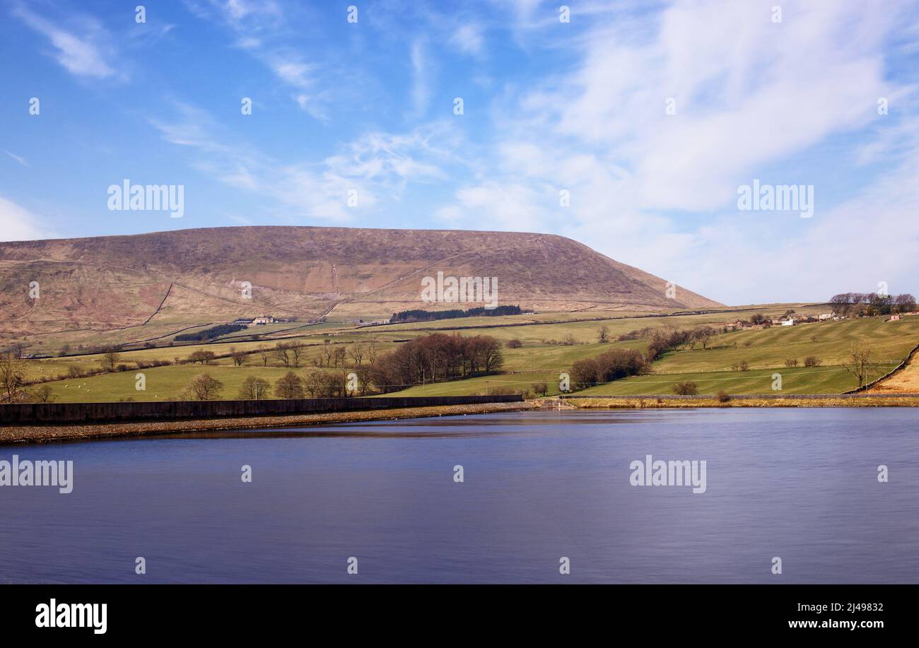 An abstract view of Pendle Hill, looking over Black Moss Reservoir, Barley village, Lancashire Stock Photo