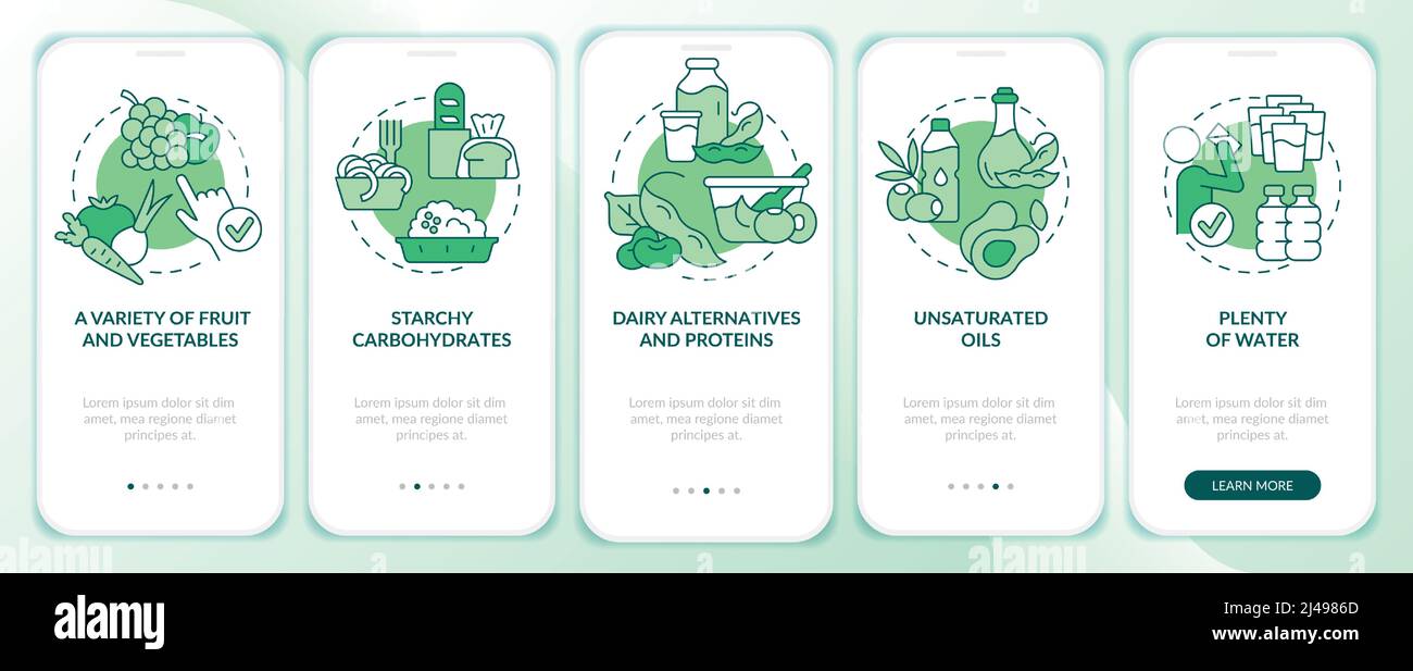 Tips for vegan lifestyle green onboarding mobile app screen Stock ...