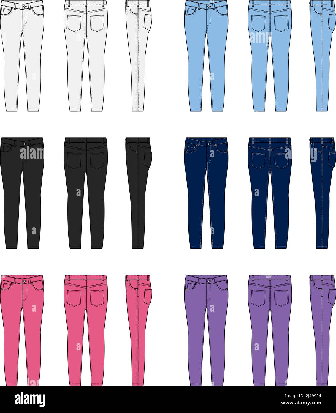 Skinny jeans pants vector template illustration set Stock Vector