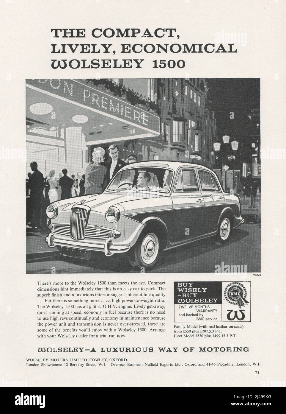 Advertisement of Wolseley cars vintage advert ad paper ad Wolseley 16/60 Wolseley Hornet Wolseley 1550 1960s Stock Photo