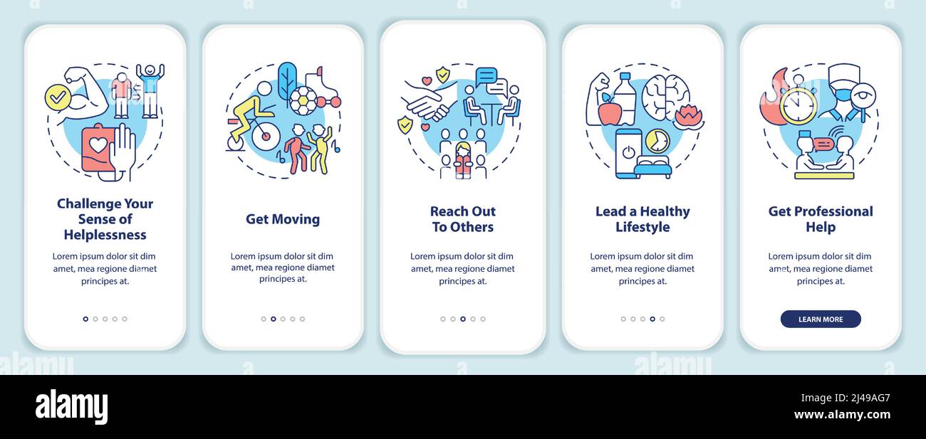 Self-help with PTSD onboarding mobile app screen Stock Vector