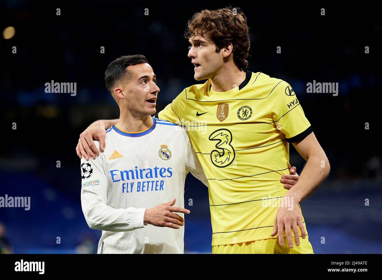 Lucas Vazquez of Real Madrid and Marcos Alonso of Chelsea FC