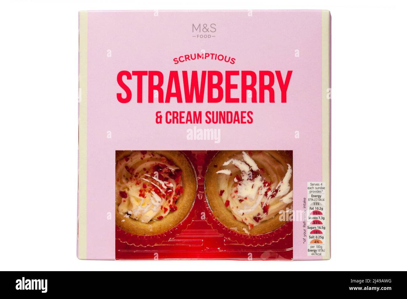 Scrumptious Strawberry & Cream Sundaes from M&S isolated on white background Stock Photo