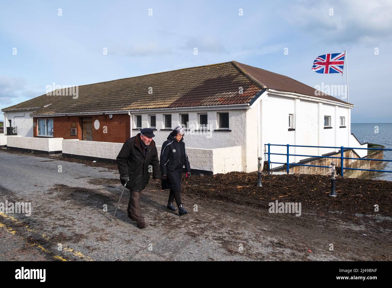 Glasgow Rangers Supporters club along the shore at Whitehead in County Antrim, Northern Ireland. Stock Photo