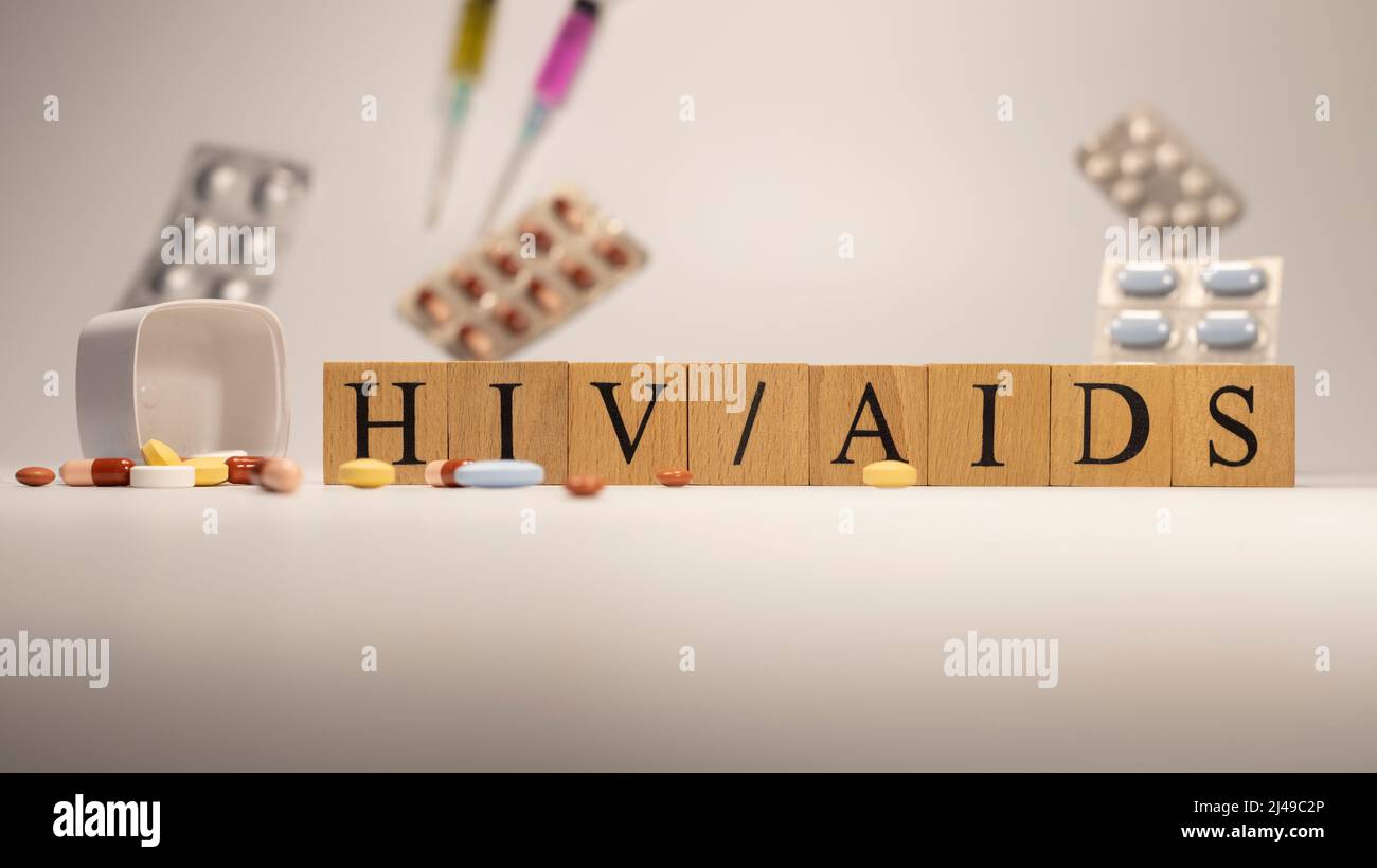 HIV AIDS disease created from wooden cubes. Diseases and health Stock ...