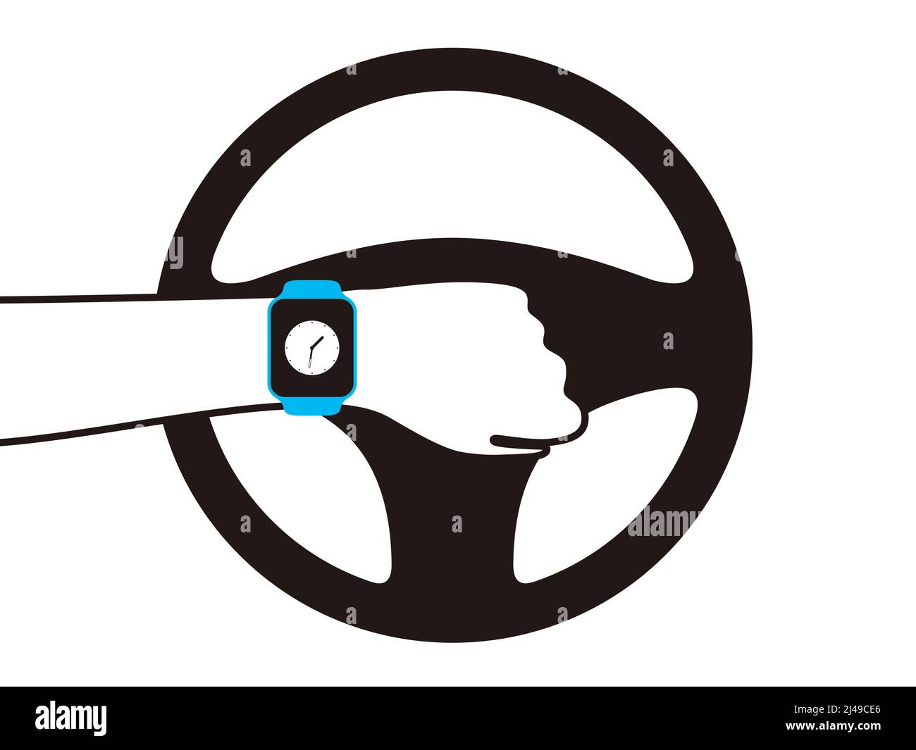 Driving car with fashion smart watch, flat vector Stock Vector