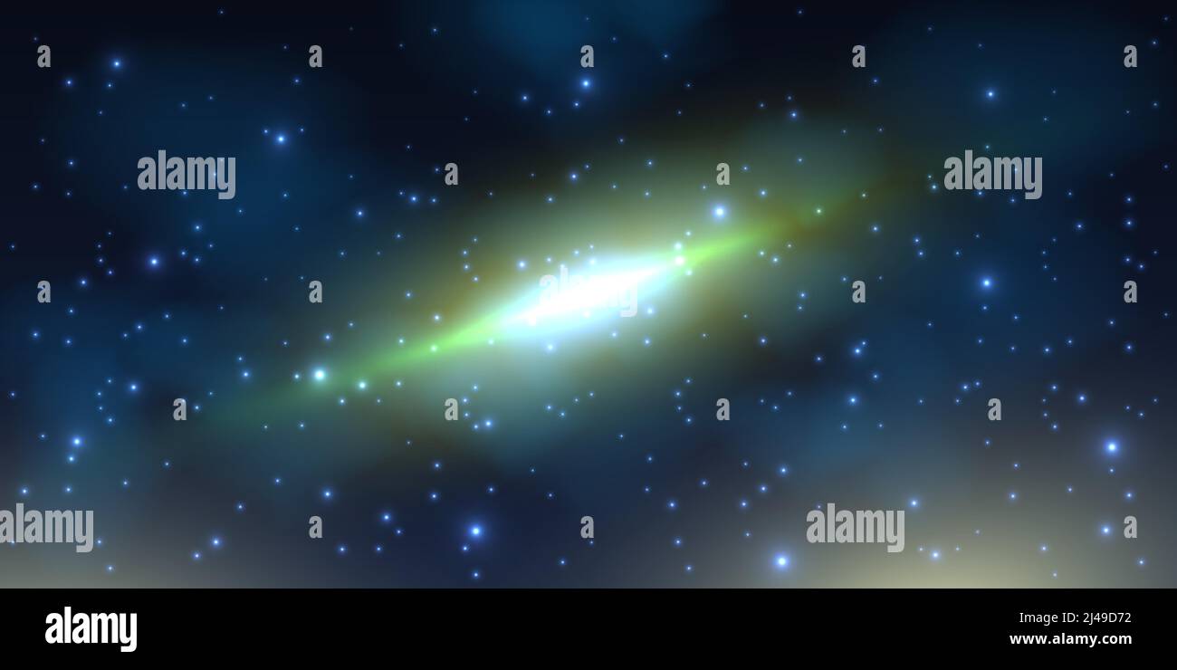 Deep space background with stars, bright burst of light and abstract shapes. Space stars background with glitter particles. Stock Vector