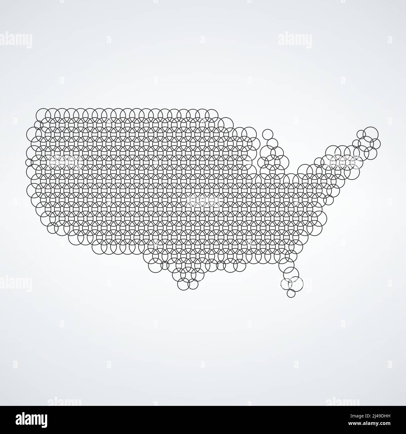 USA circle map. Concept for networking, technology and connections. America made out of circles. Stock vector illustration isolated on white Stock Vector