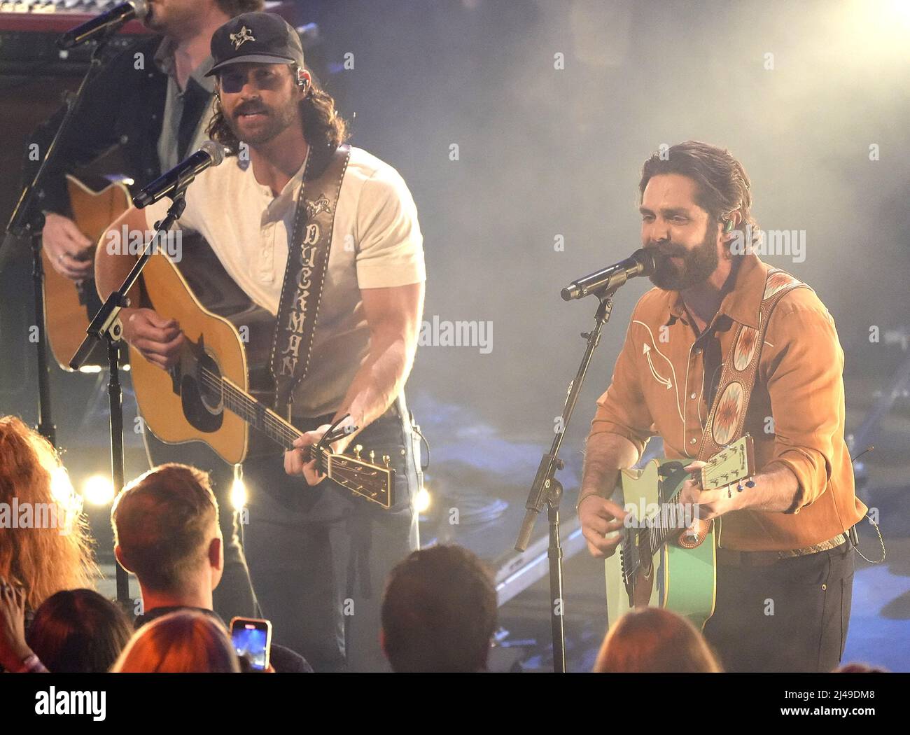 Riley Green, Thomas Rhett perform at the 2022 CMT Music Awards at
