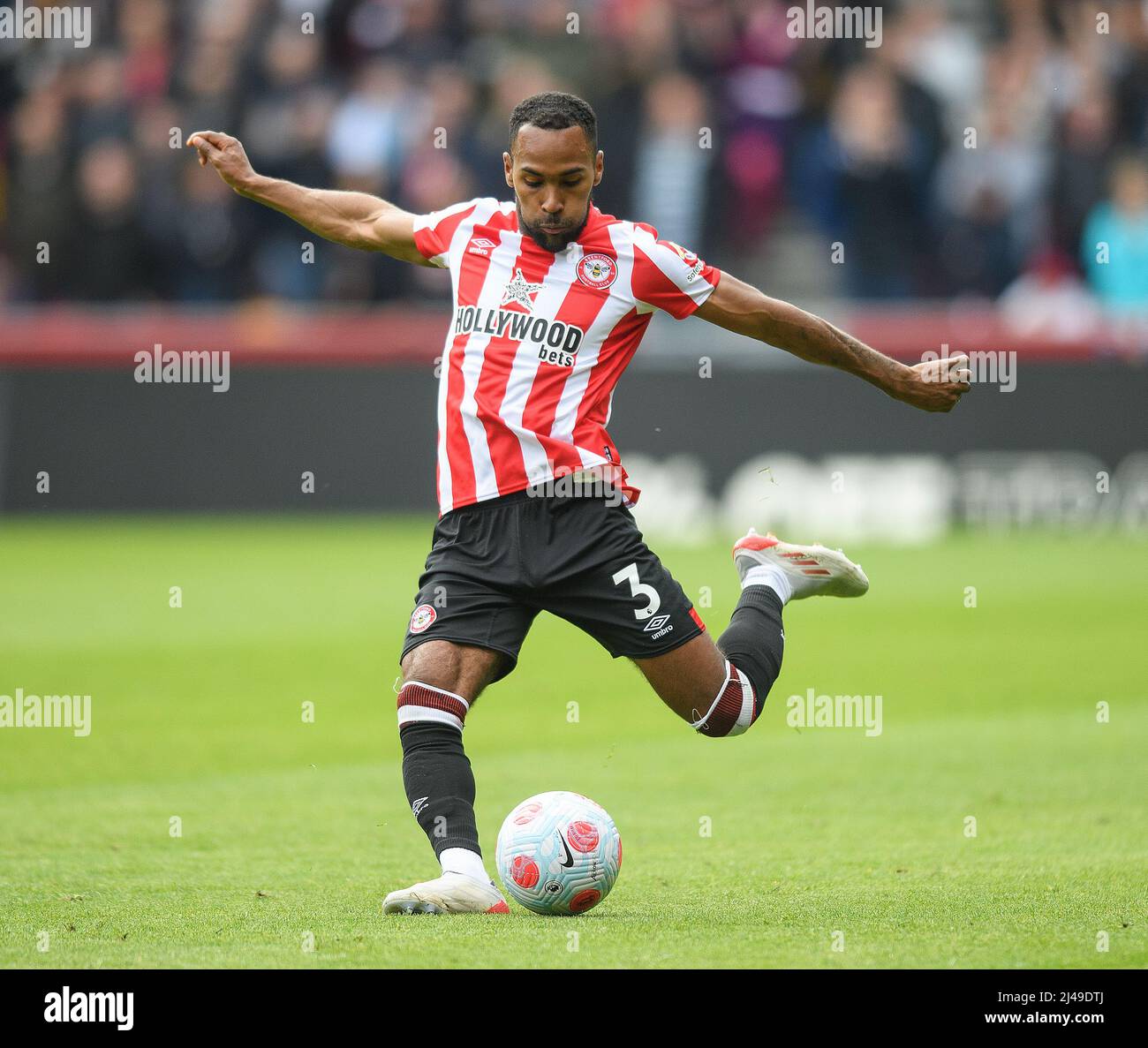 10 April 2022 - Brentford v West Ham United - Premier League - Brentford Community Stadium  Brentford's Rico Henry during the match against West Ham P Stock Photo