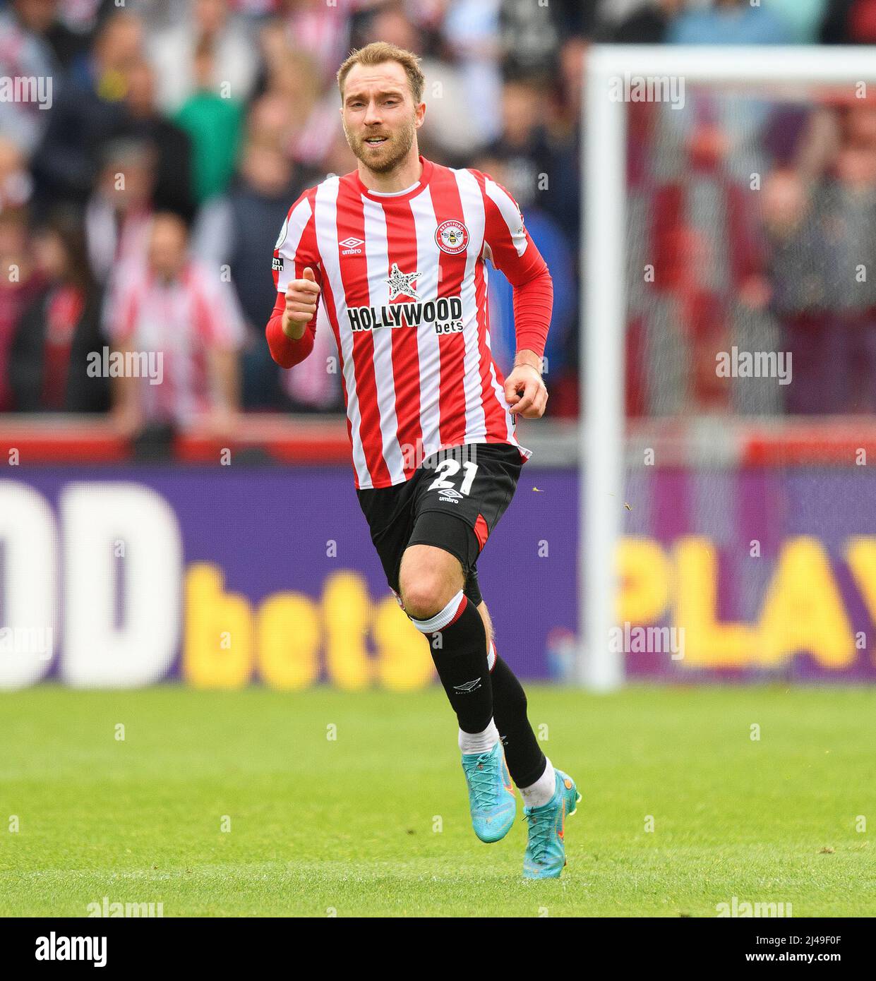 10 April 2022 - Brentford v West Ham United - Premier League - Brentford Community Stadium  Brentford's Christian Eriksen during the match against Wes Stock Photo
